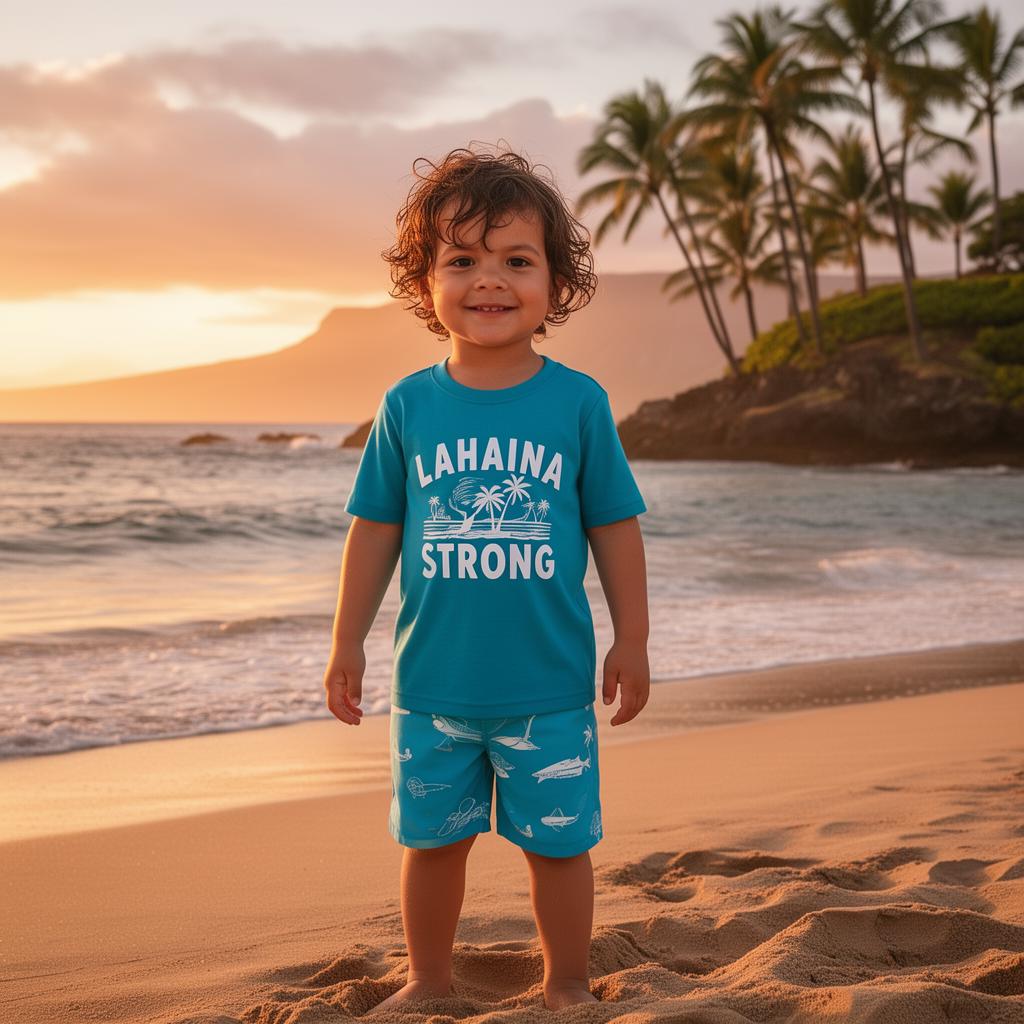 Lāhainā Strong shirt worn at sunset on Maui