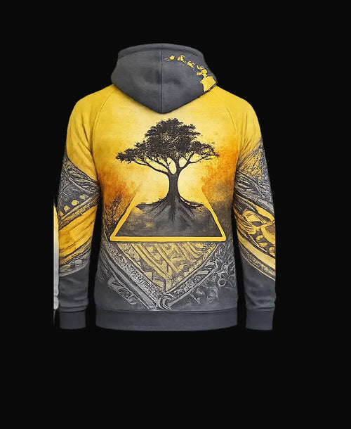 Yellow Sleeves / Gray Hood pullover back
