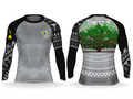Lāhainā Strong rashguard light colorway front and back with banyan tree and tribal sleeves