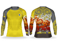 Lāhainā Strong Performance Rashguard in Sun Yellow — banyan tree back print and Polynesian tribal sleeves